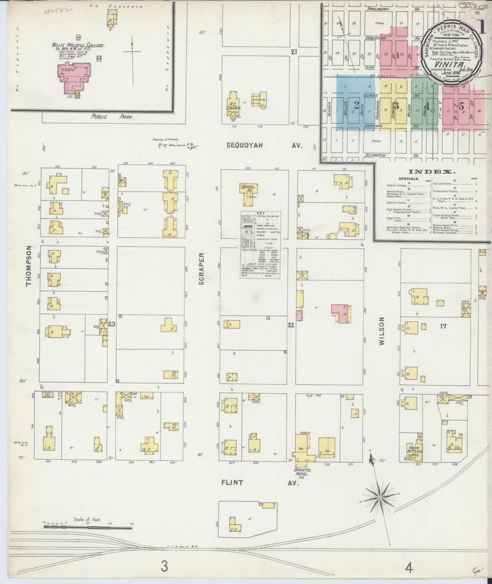 Sanborn Fire Insurance Map from Vinita, Craig County, Oklahoma (1896), Sheet #0001 - Historic Sanborn Fire Insurance Map Print, vintage old map wall art, antique decor, genealogy gift, Oklahoma Oklahoma map