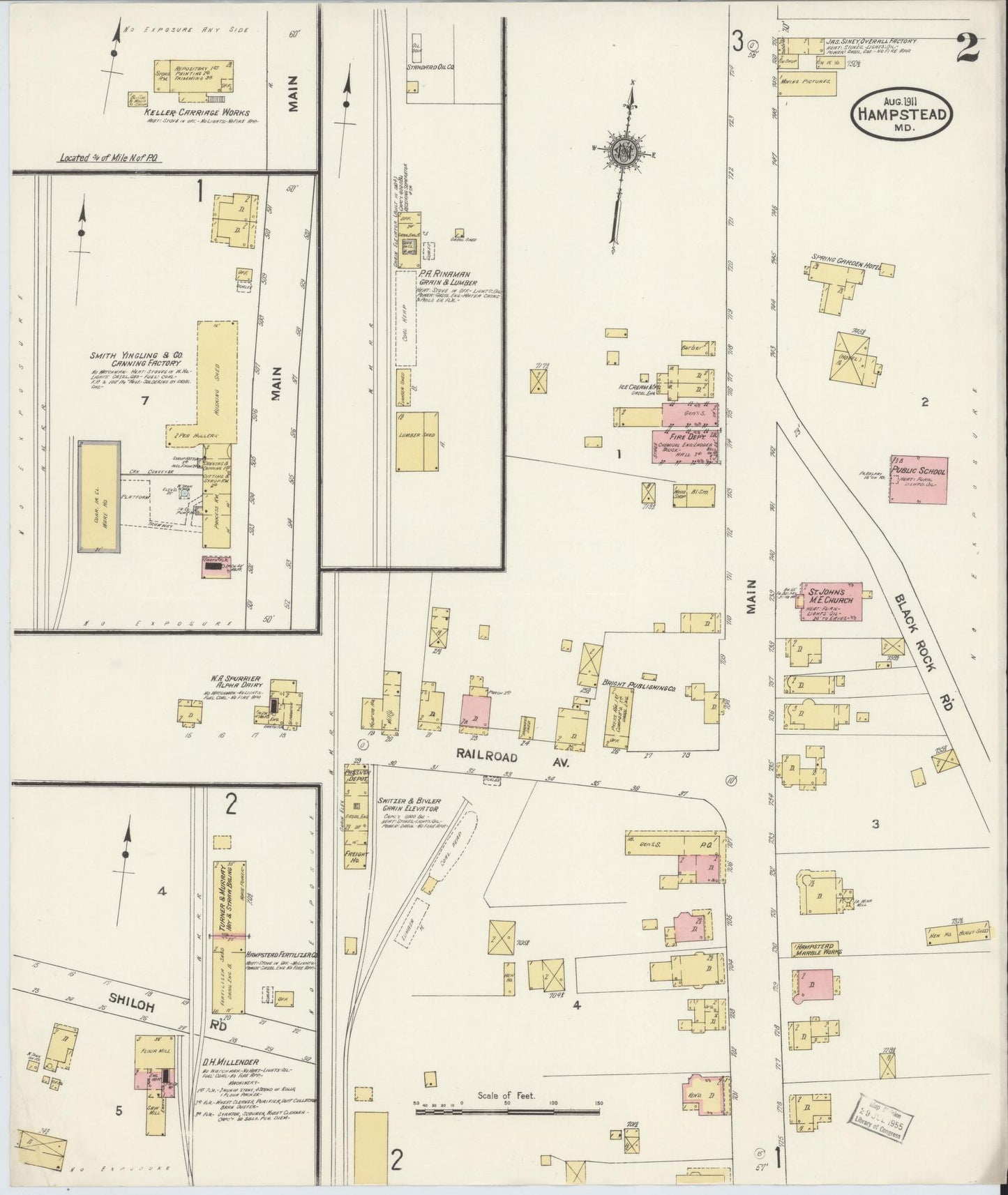 Sanborn Fire Insurance Map from Hampstead, Carroll County, Maryland (1911), Sheet #0002 - Historic Sanborn Fire Insurance Map Print, vintage old map wall art, antique decor, genealogy gift, Maryland Maryland map