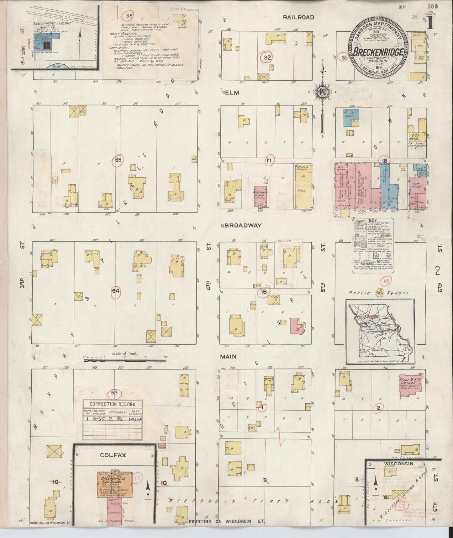 Sanborn Fire Insurance Map from Breckenridge, Caldwell County, Missouri (1935), Sheet #0001 - Historic Sanborn Fire Insurance Map Print, vintage old map wall art, antique decor, genealogy gift, Missouri Missouri map