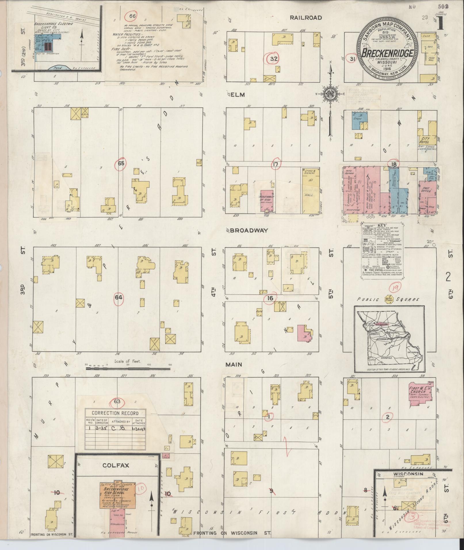 Sanborn Fire Insurance Map from Breckenridge, Caldwell County, Missouri (1935), Sheet #0001 - Historic Sanborn Fire Insurance Map Print, vintage old map wall art, antique decor, genealogy gift, Missouri Missouri map