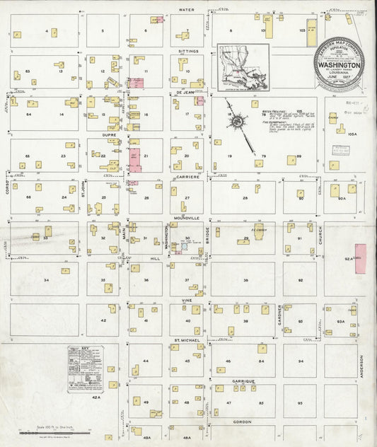 Sanborn Fire Insurance Map from Washington, Saint Landry Parish, Louisiana (1927), Sheet #0001 - Historic Sanborn Fire Insurance Map Print, vintage old map wall art, antique decor, genealogy gift, Washington Washington map
