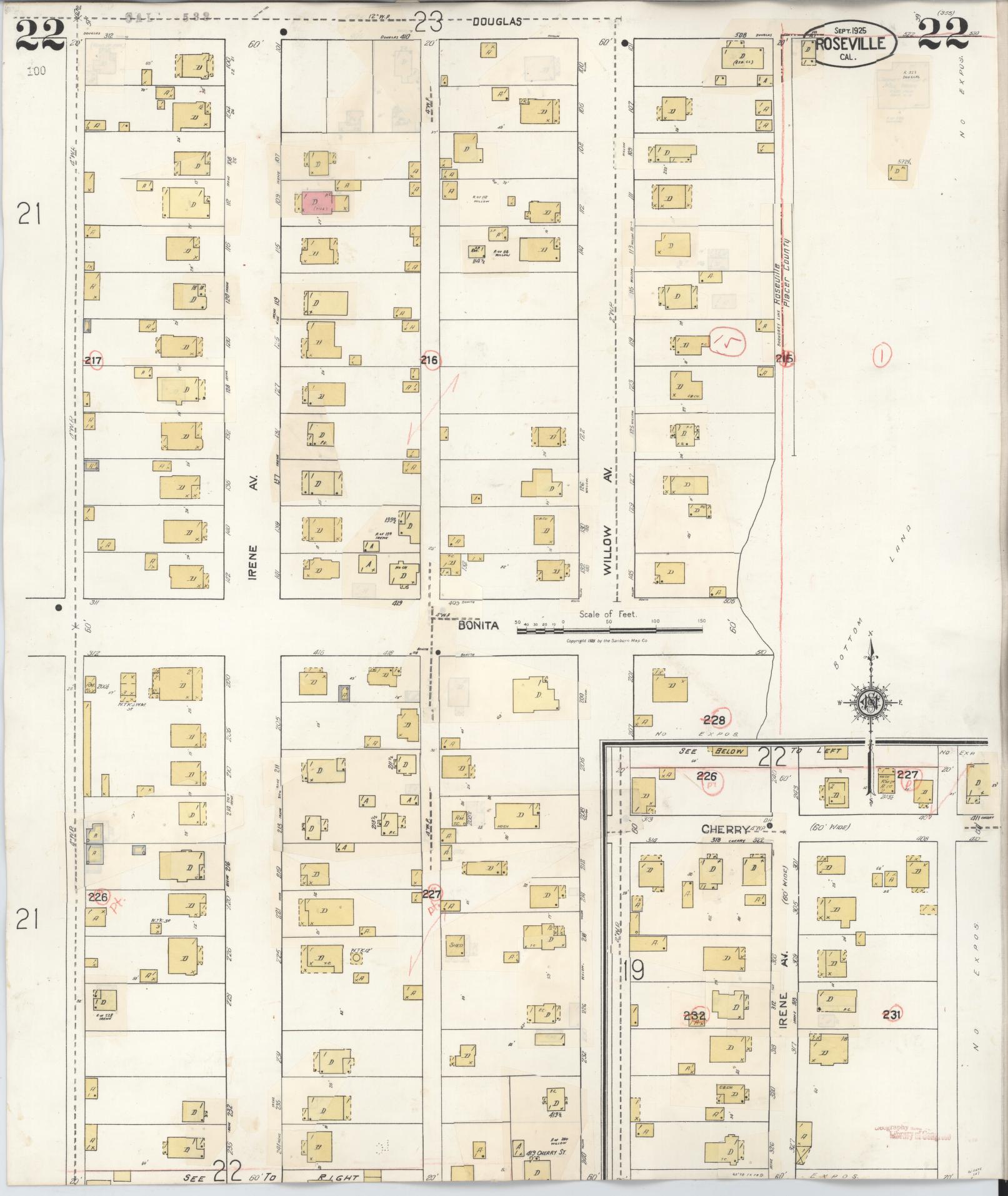 Sanborn Fire Insurance Map from Roseville, Placer County, California (1944), Sheet #0022 - Complete Map Set gallery image, historic Sanborn map, vintage wall art, California California