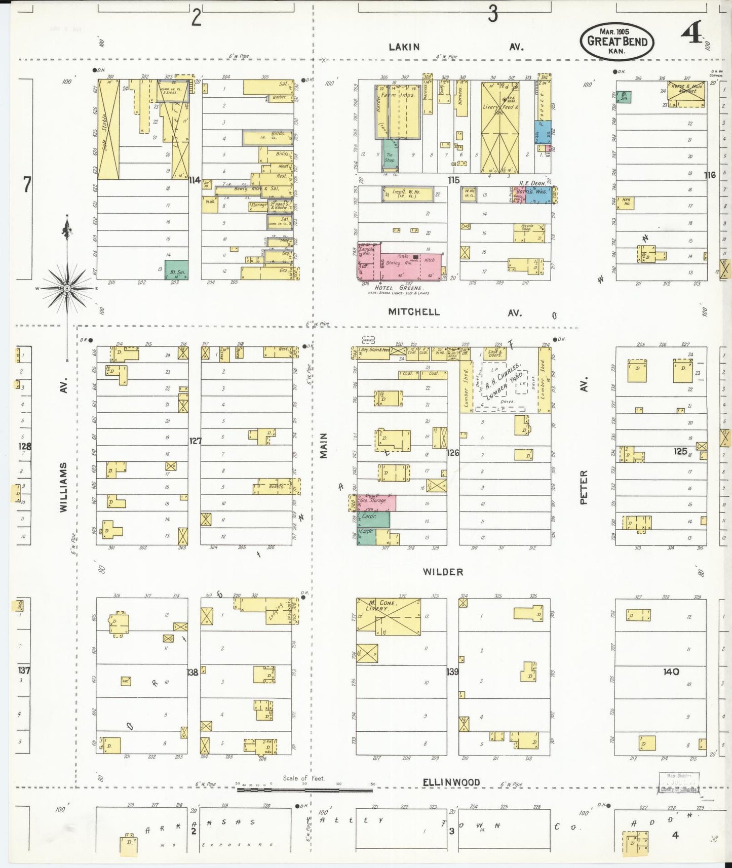 Sanborn Fire Insurance Map from Great Bend, Barton County, Kansas (1905), Sheet #0004 - Complete Map Set gallery image, historic Sanborn map, vintage wall art, Kansas Kansas
