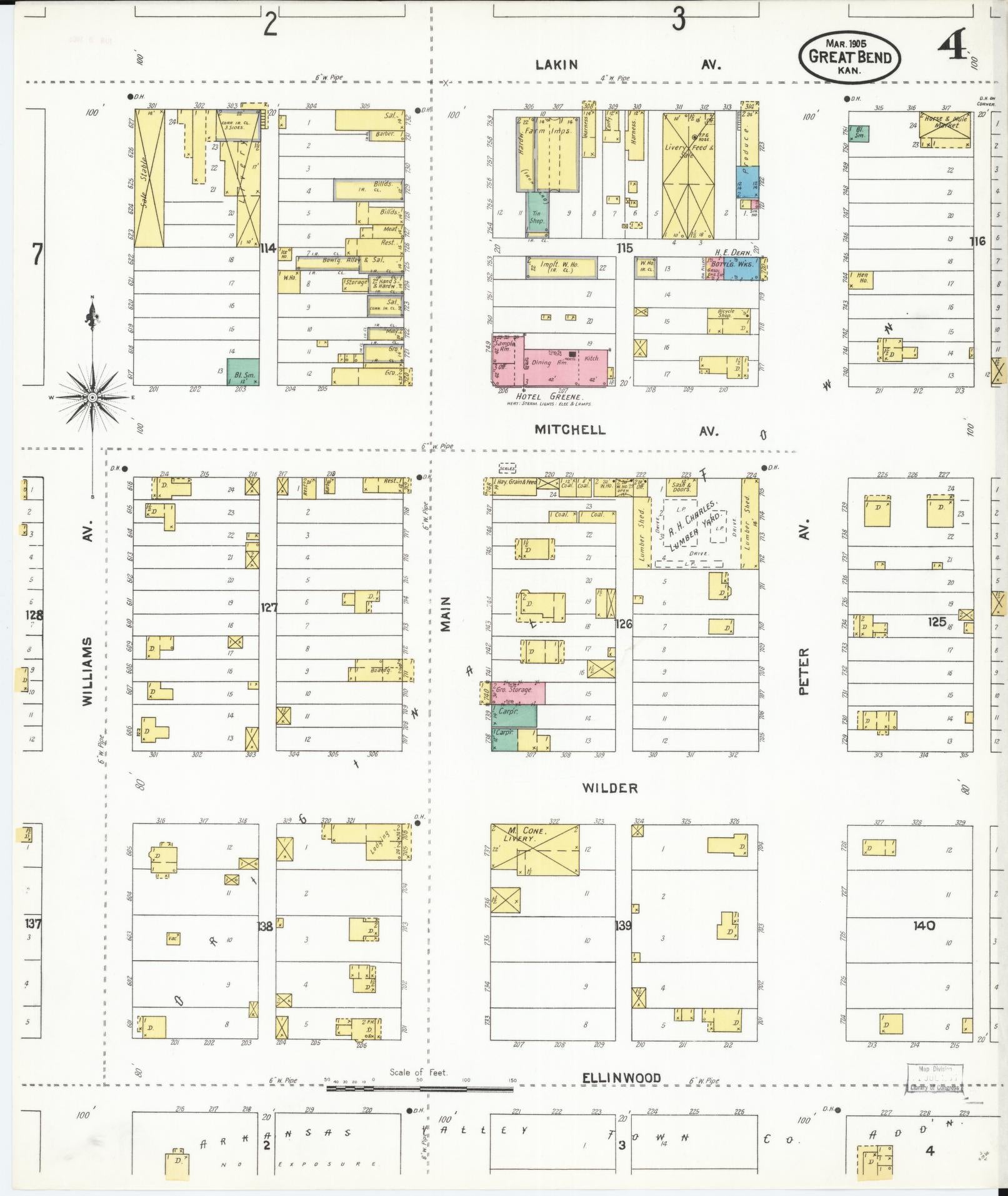 Sanborn Fire Insurance Map from Great Bend, Barton County, Kansas (1905), Sheet #0004 - Complete Map Set gallery image, historic Sanborn map, vintage wall art, Kansas Kansas