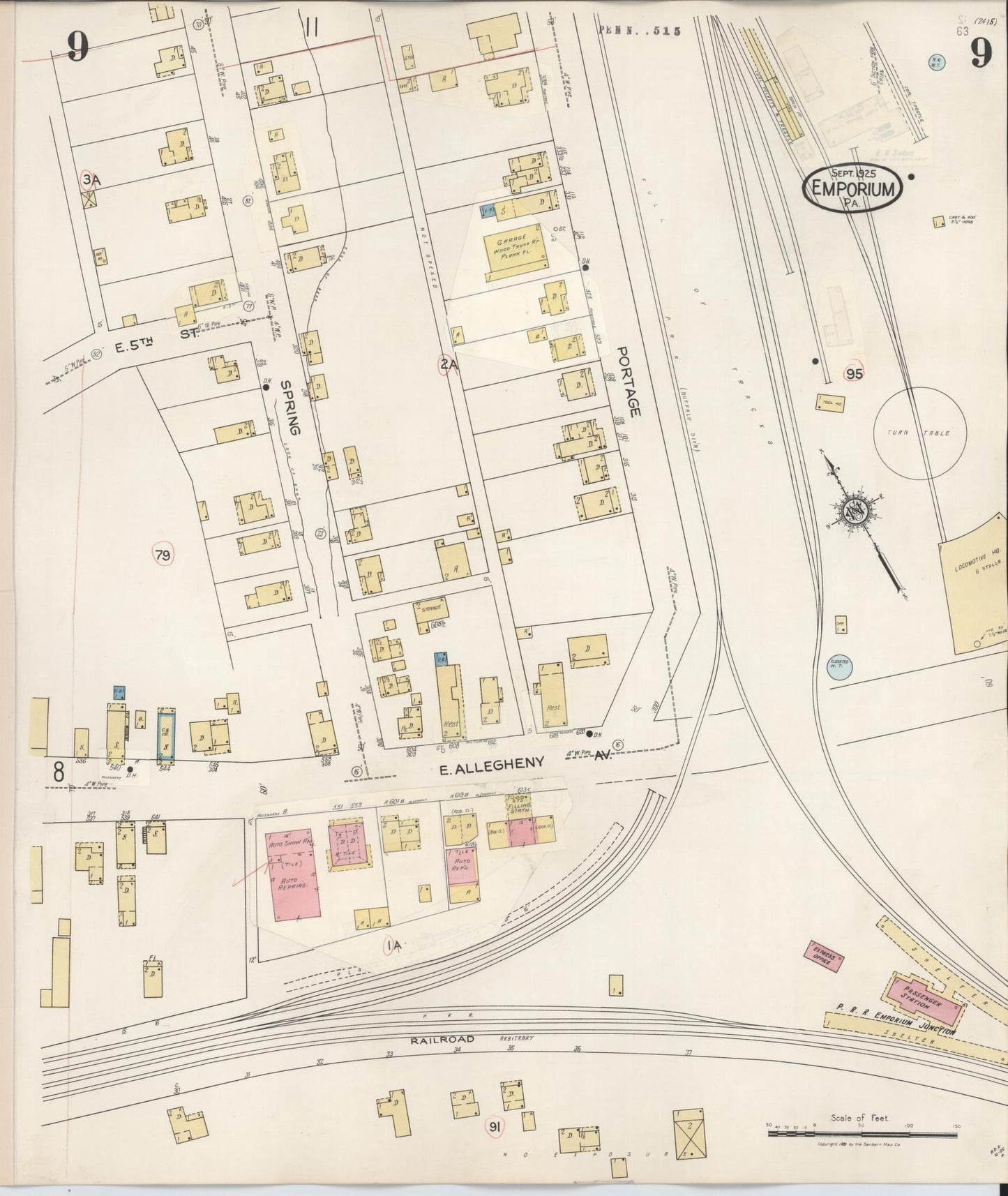 Sanborn Fire Insurance Map from Emporium, Cameron County, Pennsylvania (1938), Sheet #0009 - Historic Sanborn Fire Insurance Map Print, vintage old map wall art, antique decor, genealogy gift, Pennsylvania Pennsylvania map