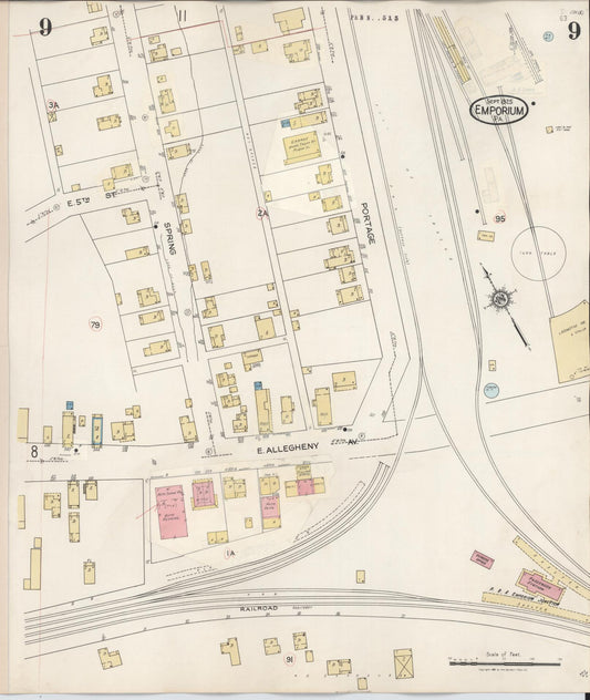Sanborn Fire Insurance Map from Emporium, Cameron County, Pennsylvania (1938), Sheet #0009 - Historic Sanborn Fire Insurance Map Print, vintage old map wall art, antique decor, genealogy gift, Pennsylvania Pennsylvania map