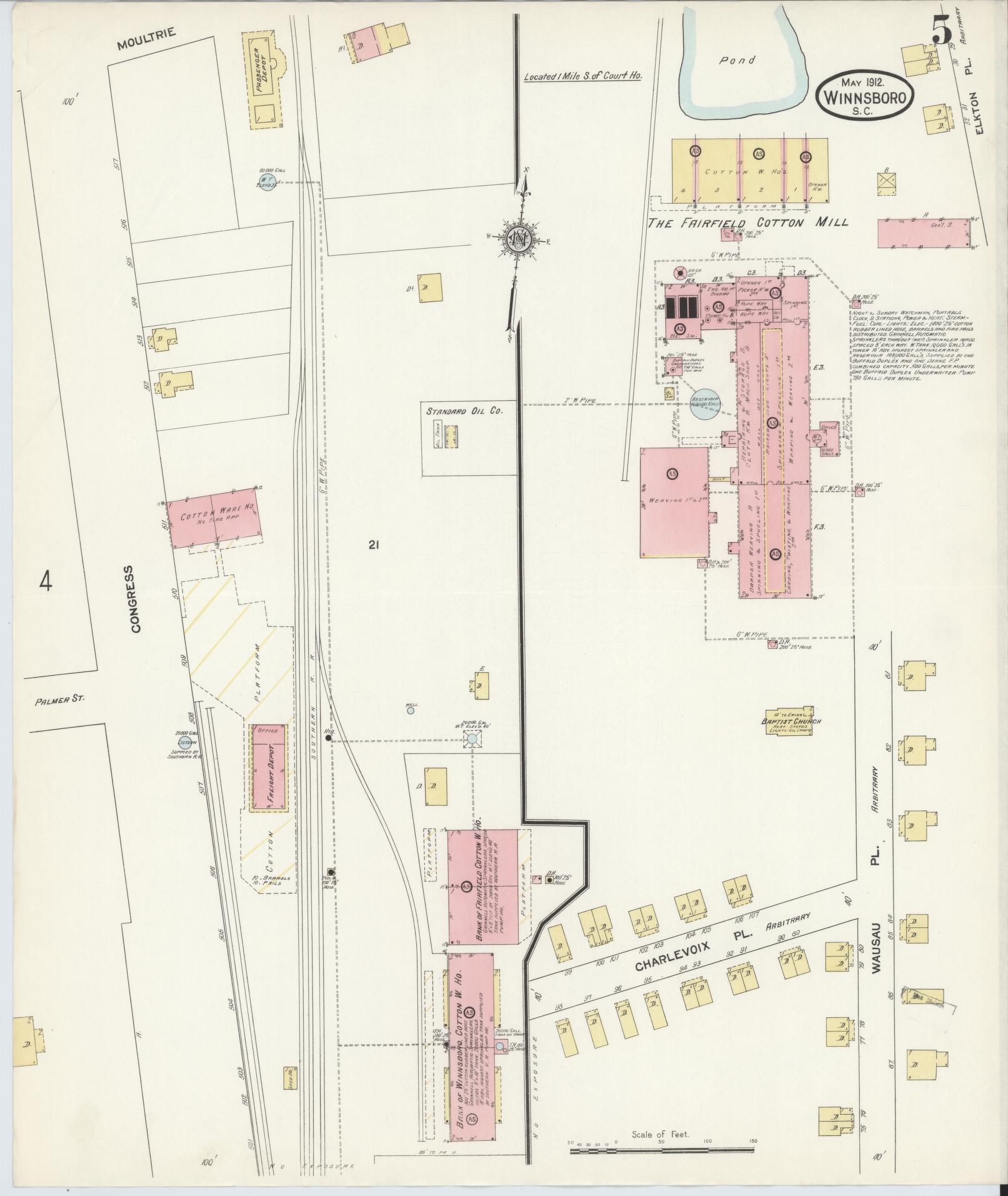 Sanborn Fire Insurance Map from Winnsboro, Fairfield County, South Carolina (1912), Sheet #0005 - Historic Sanborn Fire Insurance Map Print, vintage old map wall art, antique decor, genealogy gift, South Carolina South Carolina map