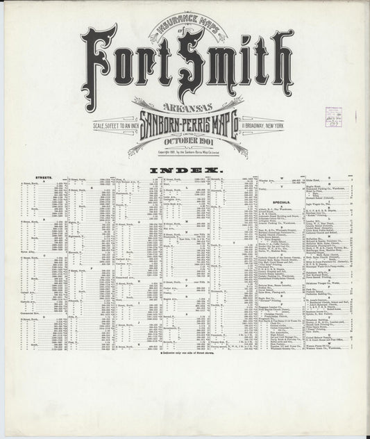 Sanborn Fire Insurance Map from Fort Smith, Sebastian County, Arkansas (1901), Sheet #0001 - Historic Sanborn Fire Insurance Map Print, vintage old map wall art, antique decor, genealogy gift, Arkansas Arkansas map