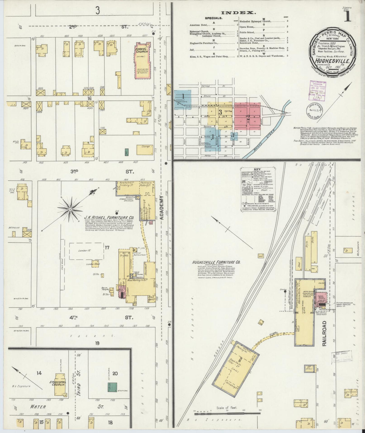 Sanborn Fire Insurance Map from Hughesville, Lycoming County, Pennsylvania (1901), Sheet #0001 - Historic Sanborn Fire Insurance Map Print, vintage old map wall art, antique decor, genealogy gift, Pennsylvania Pennsylvania map