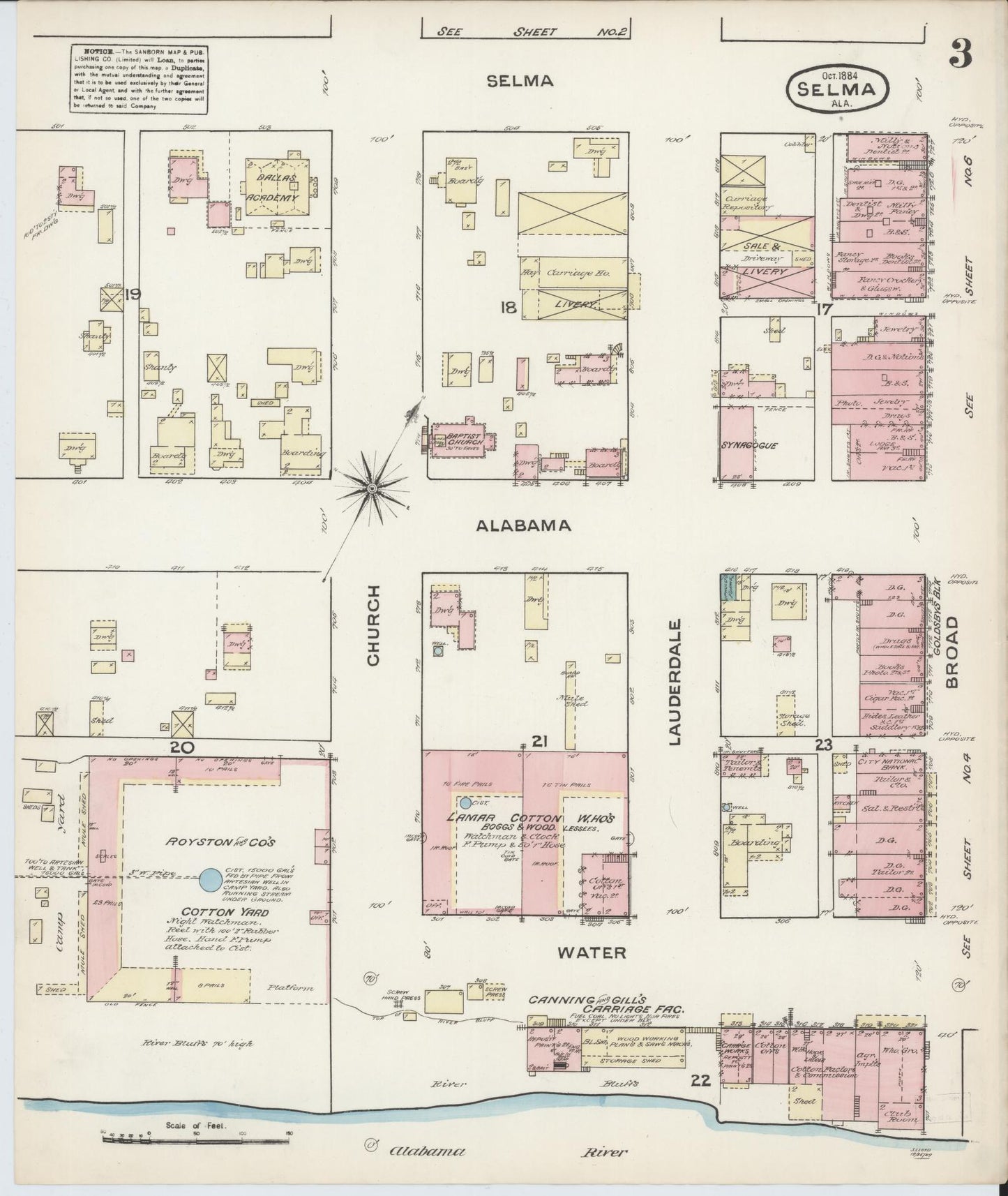 Sanborn Fire Insurance Map from Selma, Dallas County, Alabama (1884), Sheet #0003 - Complete Map Set gallery image, historic Sanborn map, vintage wall art, Alabama Alabama