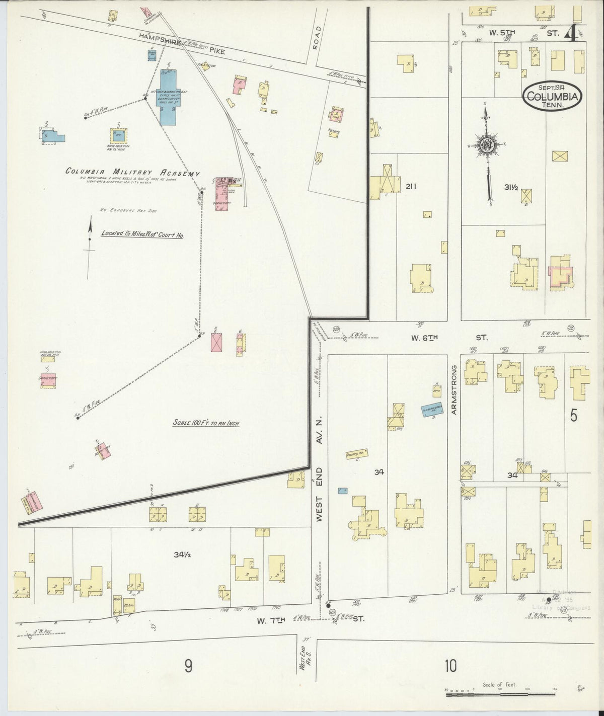 Sanborn Fire Insurance Map from Columbia, Maury County, Tennessee (1914), Sheet #0004 - Complete Map Set gallery image, historic Sanborn map, vintage wall art, Tennessee Tennessee