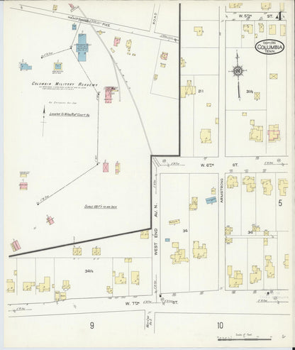 Sanborn Fire Insurance Map from Columbia, Maury County, Tennessee (1914), Sheet #0004 - Complete Map Set gallery image, historic Sanborn map, vintage wall art, Tennessee Tennessee