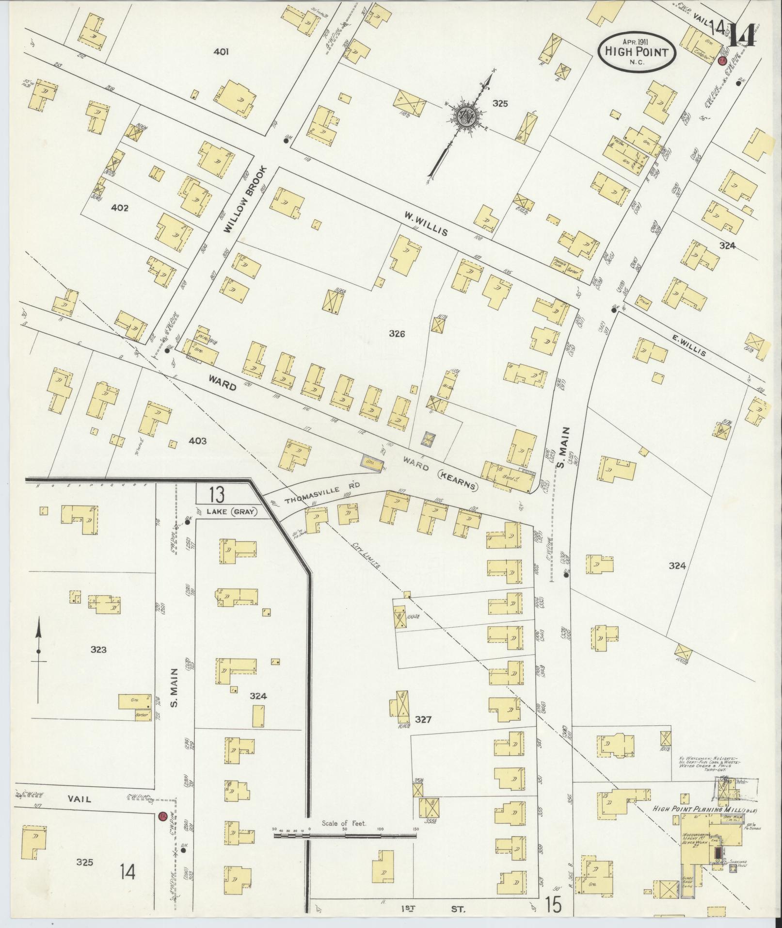 Sanborn Fire Insurance Map from High Point, Guilford County, North Carolina (1911), Sheet #0014 - Complete Map Set gallery image, historic Sanborn map, vintage wall art, North Carolina North Carolina