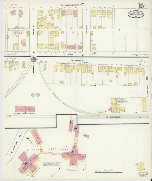Sanborn Fire Insurance Map from Greensburg, Decatur County, Indiana (1913), Sheet #0015 - Historic Sanborn Fire Insurance Map Print, vintage old map wall art, antique decor, genealogy gift, Indiana Indiana map