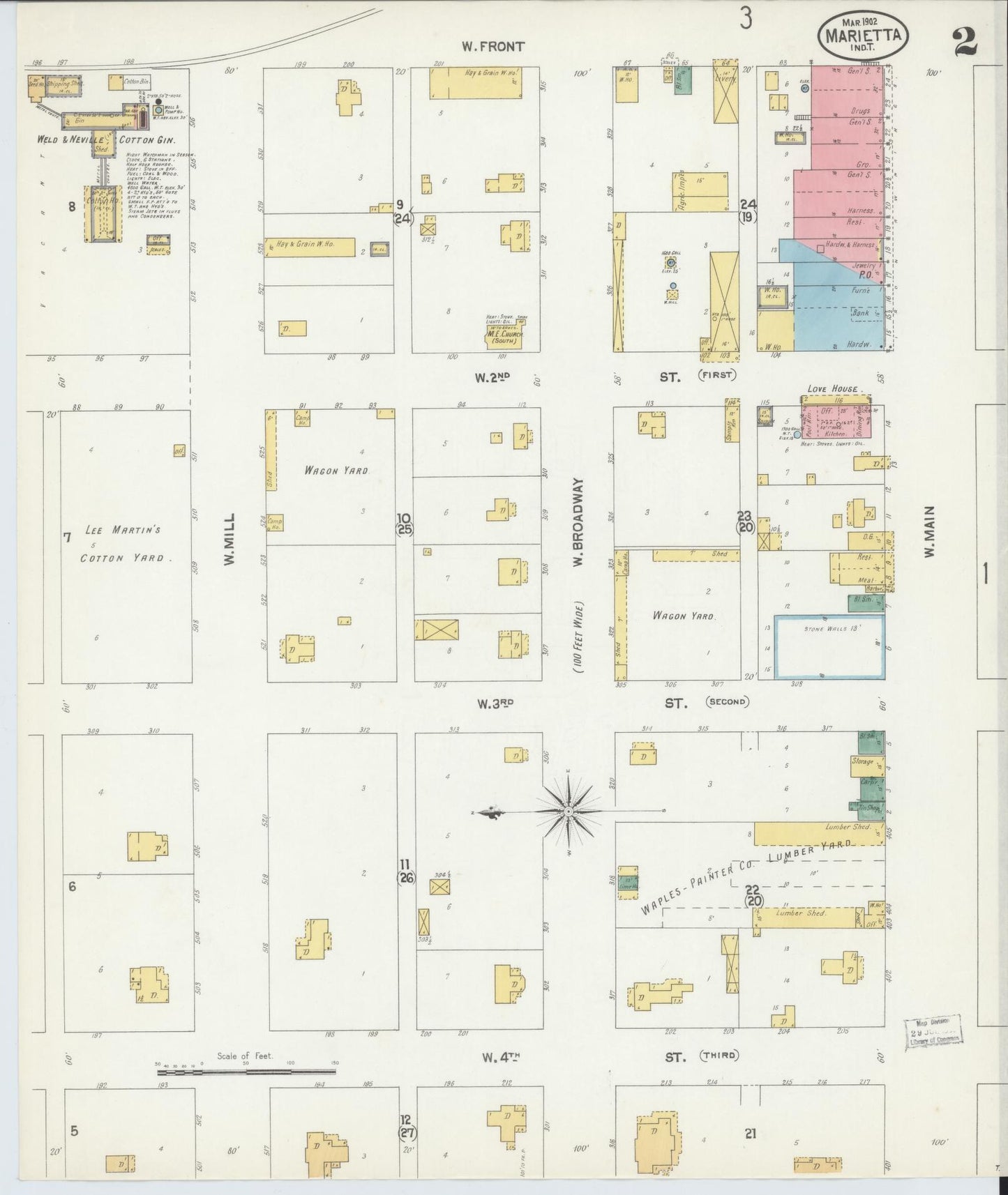 Sanborn Fire Insurance Map from Marietta, Love County, Oklahoma (1902), Sheet #0002 - Complete Map Set gallery image, historic Sanborn map, vintage wall art, Oklahoma Oklahoma