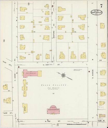 Sanborn Fire Insurance Map from Hartsville, Darlington County, South Carolina (1915), Sheet #0007 - Complete Map Set gallery image, historic Sanborn map, vintage wall art, South Carolina South Carolina
