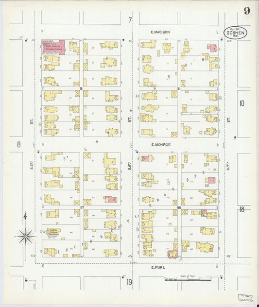 Sanborn Fire Insurance Map from Goshen, Elkhart County, Indiana (1901), Sheet #0009 - Historic Sanborn Fire Insurance Map Print, vintage old map wall art, antique decor, genealogy gift, Indiana Indiana map