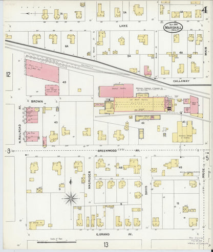 Sanborn Fire Insurance Map from Marshall, Harrison County, Texas (1904), Sheet #0004 - Complete Map Set gallery image, historic Sanborn map, vintage wall art, Texas Texas