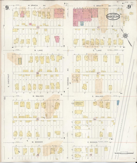 Sanborn Fire Insurance Map from Marceline, Linn County, Missouri (1939), Sheet #0009 - Historic Sanborn Fire Insurance Map Print, vintage old map wall art, antique decor, genealogy gift, Missouri Missouri map