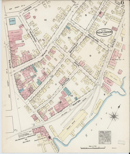 Sanborn Fire Insurance Map from New London, New London County, Connecticut (1884), Sheet #0006 - Complete Map Set gallery image, historic Sanborn map, vintage wall art, Connecticut Connecticut