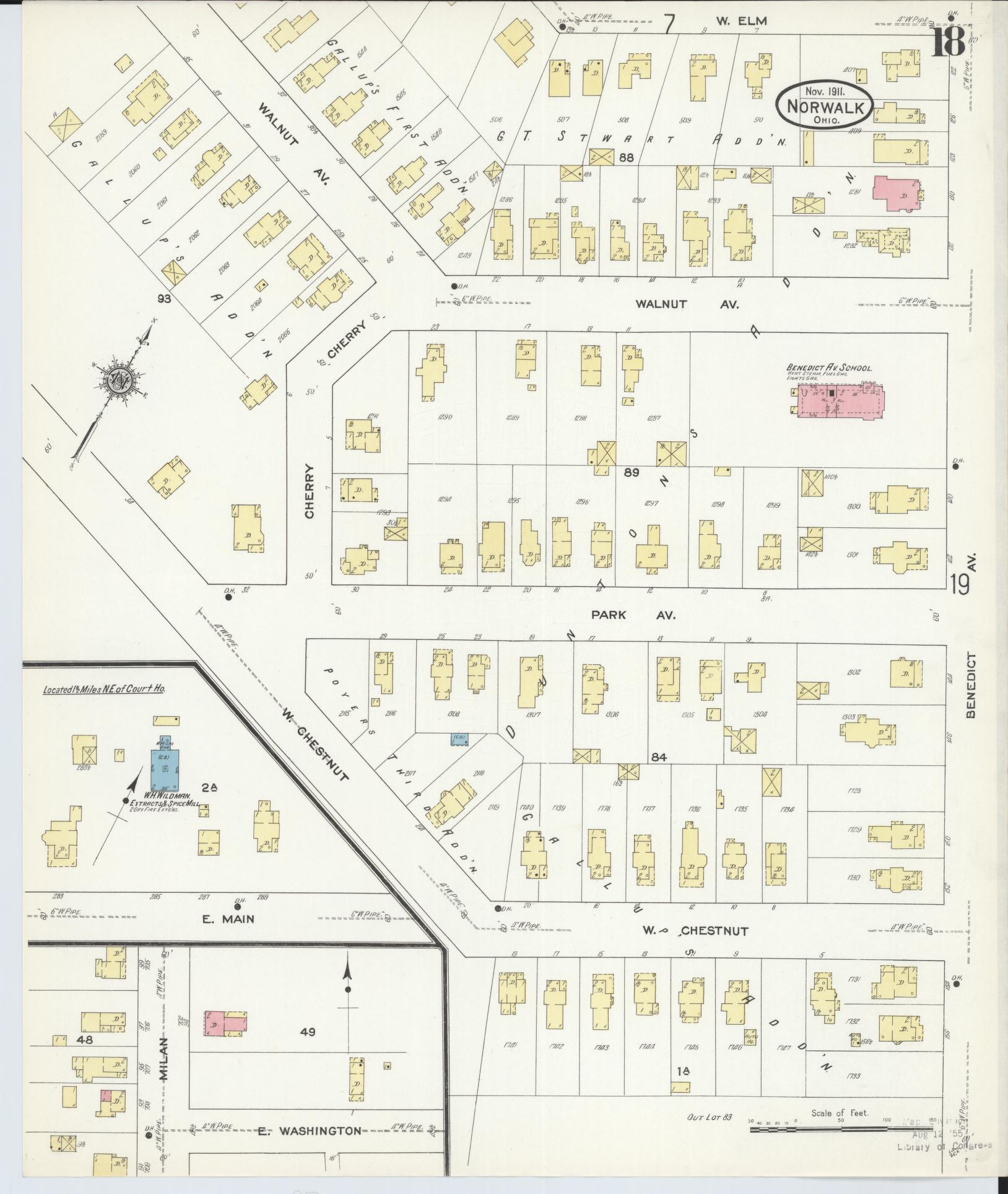 Sanborn Fire Insurance Map from Norwalk, Huron County, Ohio (1911), Sheet #0018 - Historic Sanborn Fire Insurance Map Print, vintage old map wall art, antique decor, genealogy gift, Ohio Ohio map