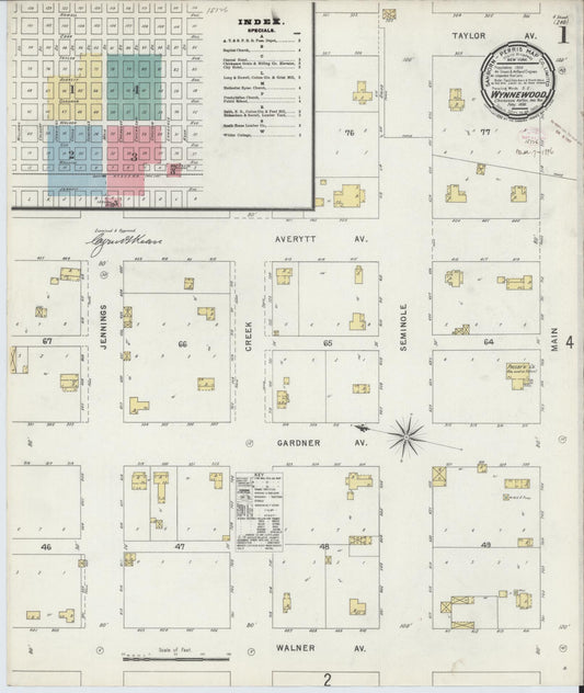 Sanborn Fire Insurance Map from Wynnewood, Garvin County, Oklahoma (1896), Sheet #0001 - Complete Map Set gallery image, historic Sanborn map, vintage wall art, Oklahoma Oklahoma