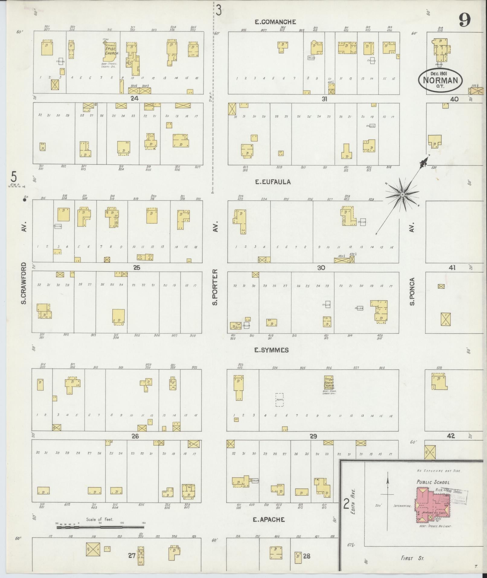Sanborn Fire Insurance Map from Norman, Cleveland County, Oklahoma (1901), Sheet #0009 - Complete Map Set gallery image, historic Sanborn map, vintage wall art, Oklahoma Oklahoma