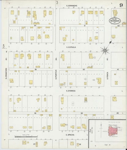 Sanborn Fire Insurance Map from Norman, Cleveland County, Oklahoma (1901), Sheet #0009 - Complete Map Set gallery image, historic Sanborn map, vintage wall art, Oklahoma Oklahoma