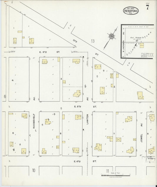 Sanborn Fire Insurance Map from Hereford, Deaf Smith County, Texas (1920), Sheet #0007 - Historic Sanborn Fire Insurance Map Print, vintage old map wall art, antique decor, genealogy gift, Texas Texas map