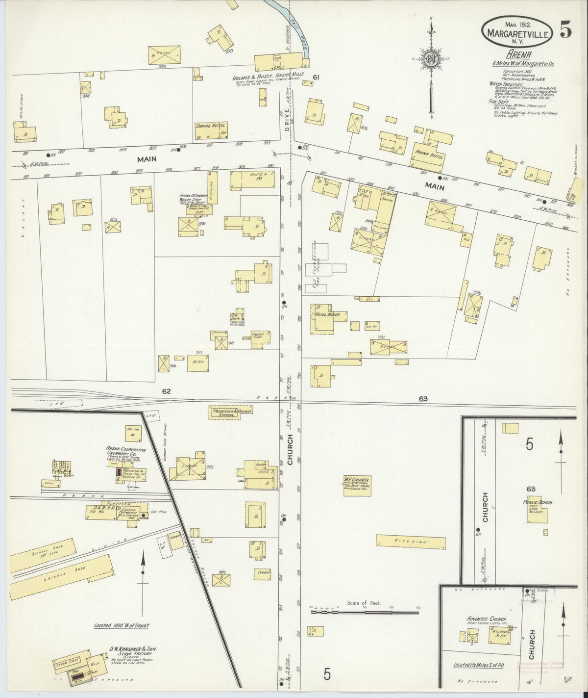 Sanborn Fire Insurance Map from Margaretville, Delaware County, New York (1912), Sheet #0005 - Historic Sanborn Fire Insurance Map Print, vintage old map wall art, antique decor, genealogy gift, Margaretville Delaware map