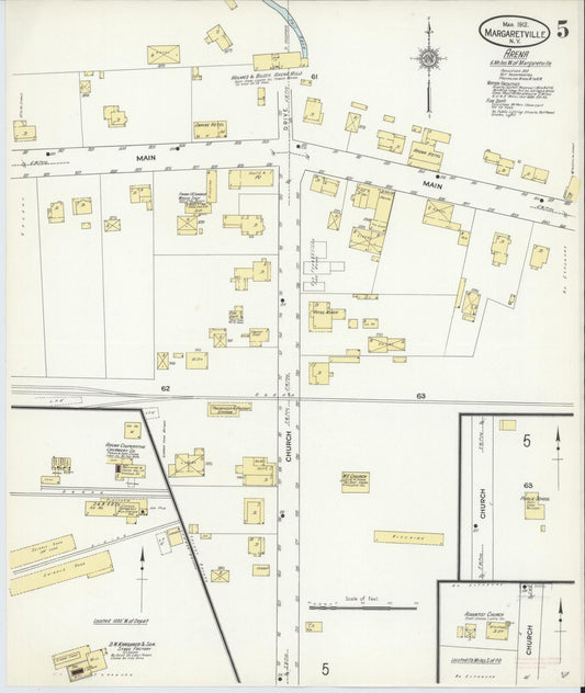 Sanborn Fire Insurance Map from Margaretville, Delaware County, New York (1912), Sheet #0005 - Historic Sanborn Fire Insurance Map Print, vintage old map wall art, antique decor, genealogy gift, Margaretville Delaware map