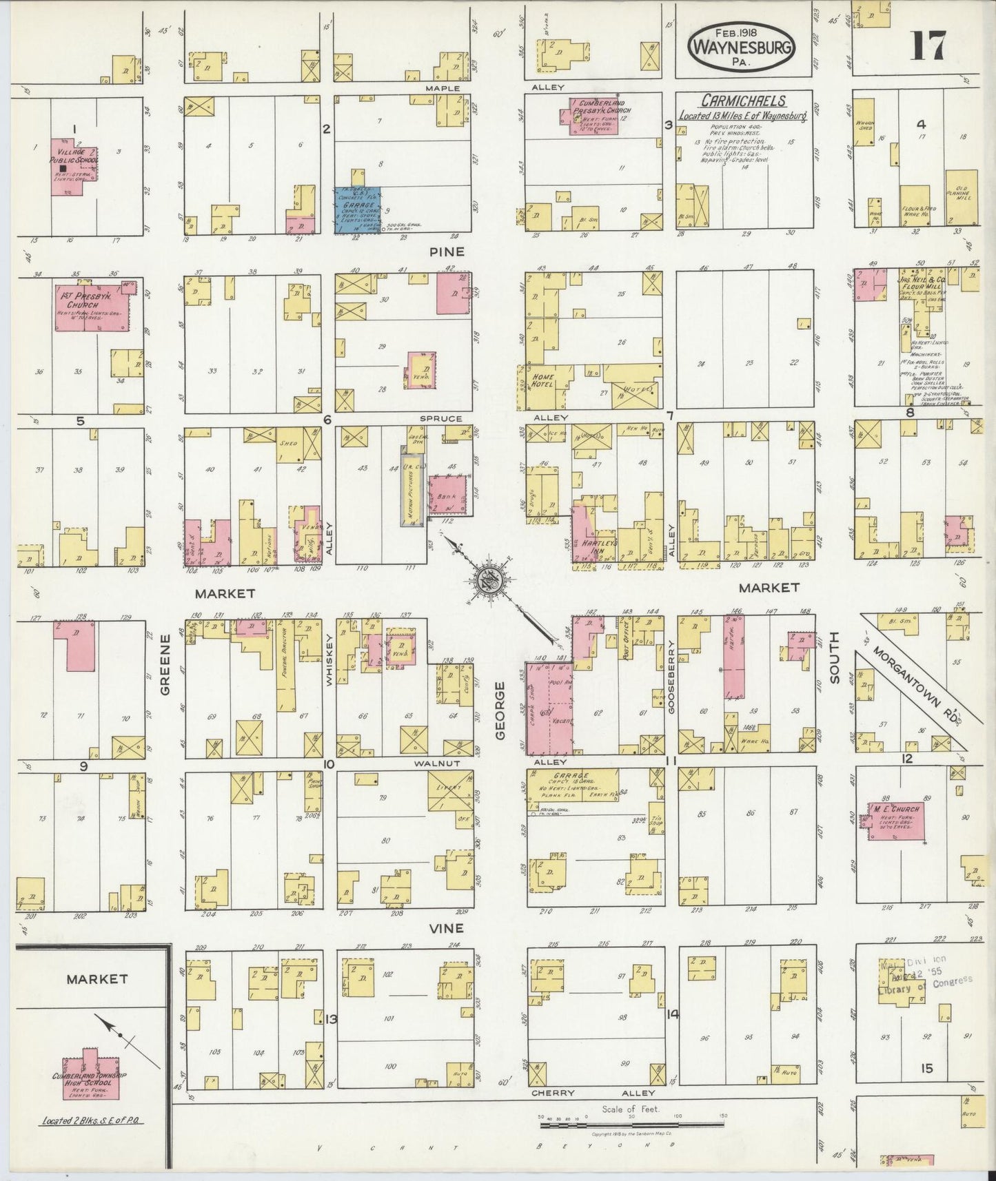 Sanborn Fire Insurance Map from Waynesburg, Greene County, Pennsylvania (1918), Sheet #0017 - Complete Map Set gallery image, historic Sanborn map, vintage wall art, Pennsylvania Pennsylvania