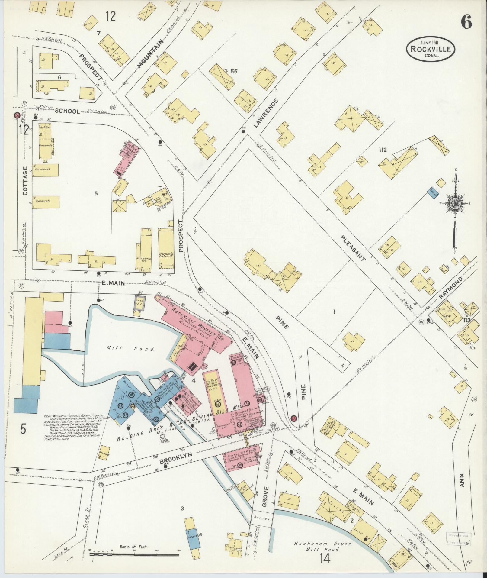 Sanborn Fire Insurance Map from Rockville, Tolland County, Connecticut (1911), Sheet #0006 - Complete Map Set gallery image, historic Sanborn map, vintage wall art, Connecticut Connecticut