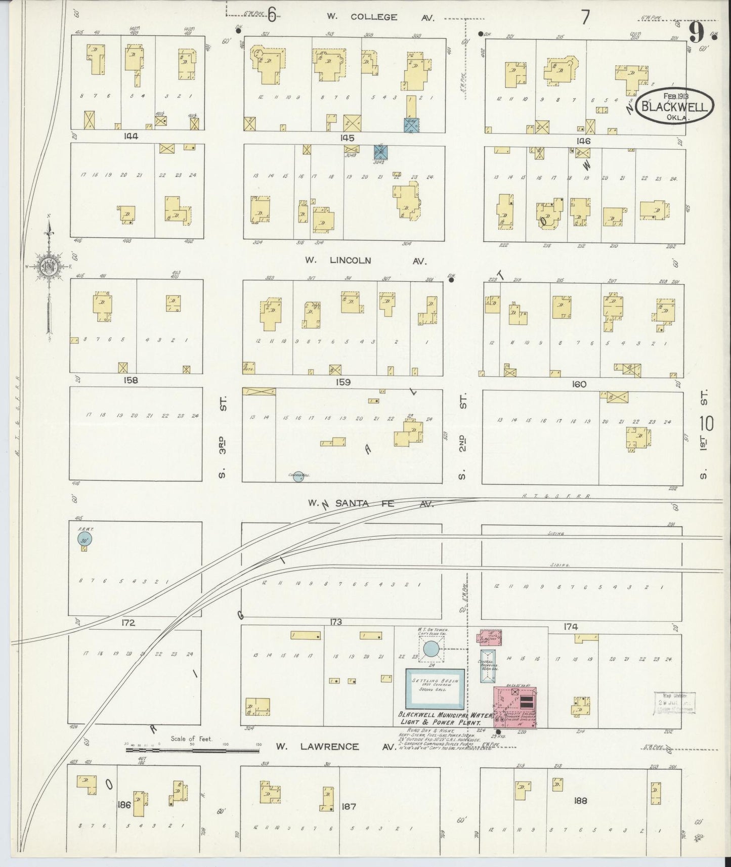 Sanborn Fire Insurance Map from Blackwell, Kay County, Oklahoma (1913), Sheet #0009 - Complete Map Set gallery image, historic Sanborn map, vintage wall art, Oklahoma Oklahoma