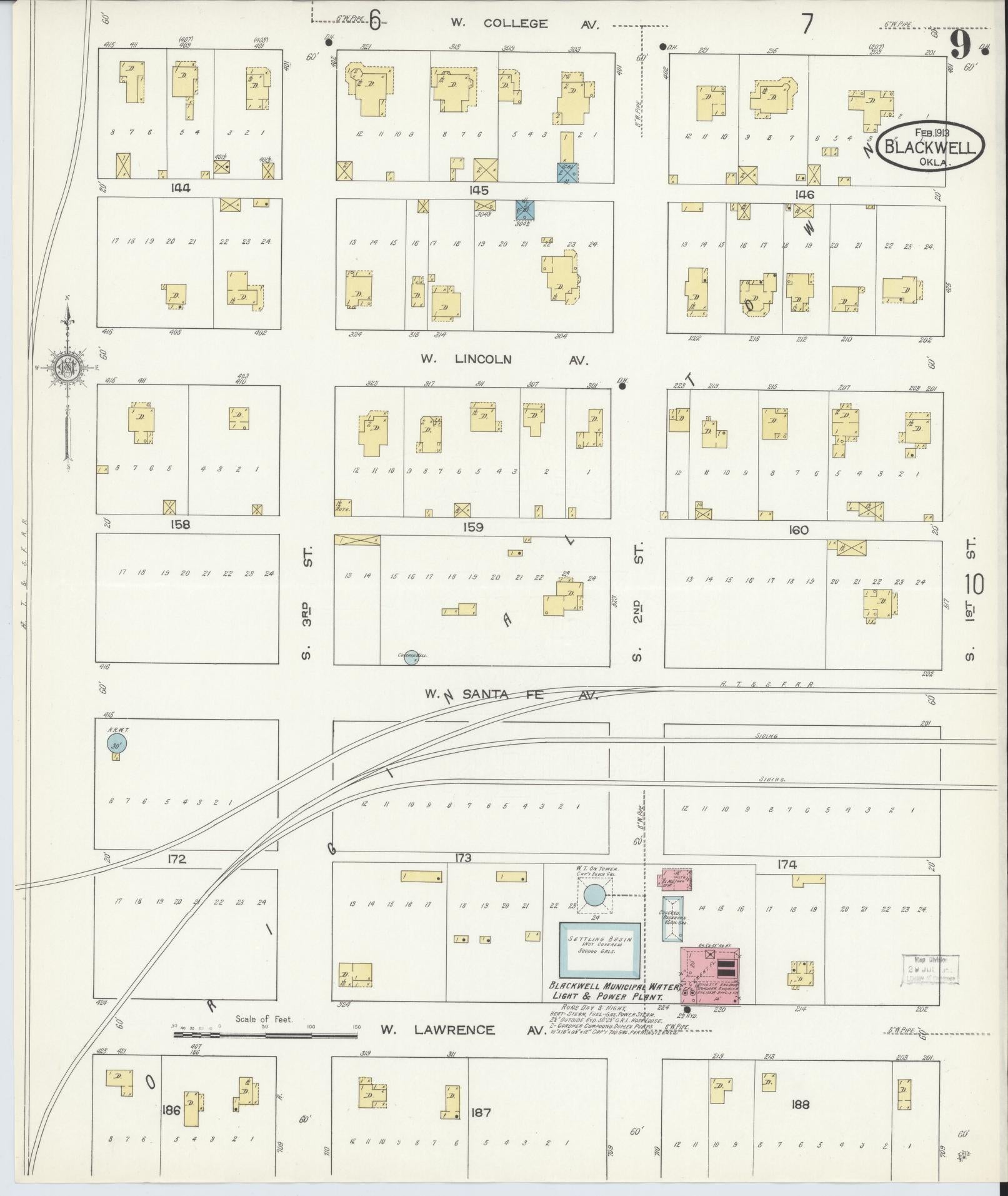 Sanborn Fire Insurance Map from Blackwell, Kay County, Oklahoma (1913), Sheet #0009 - Complete Map Set gallery image, historic Sanborn map, vintage wall art, Oklahoma Oklahoma