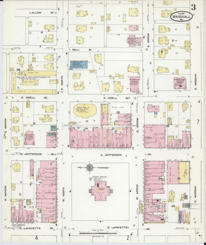 Sanborn Fire Insurance Map from Marshall, Saline County, Missouri (1910), Sheet #0003 - Complete Map Set gallery image, historic Sanborn map, vintage wall art, Missouri Missouri