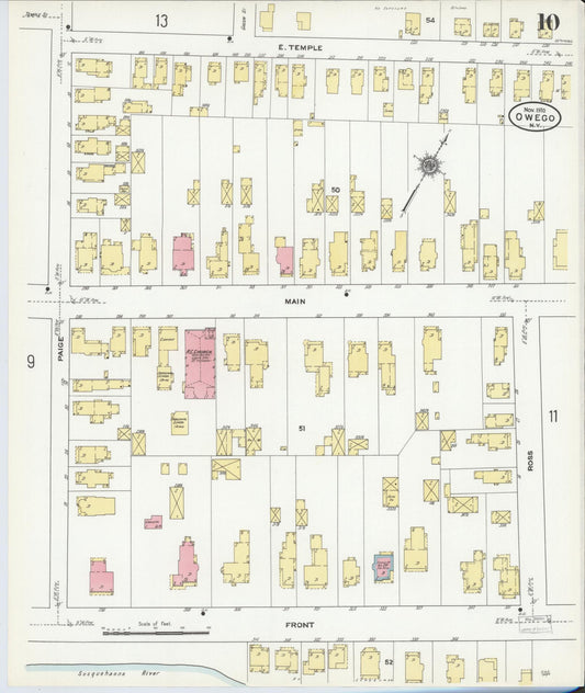 Sanborn Fire Insurance Map from Owego, Tioga County, New York (1910), Sheet #0010 - Historic Sanborn Fire Insurance Map Print, vintage old map wall art, antique decor, genealogy gift, New York New York map