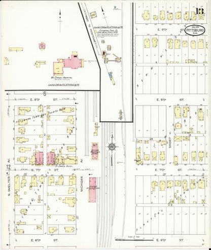 Sanborn Fire Insurance Map from Pittsburg, Crawford County, Kansas (1913), Sheet #0013 - Complete Map Set gallery image, historic Sanborn map, vintage wall art, Kansas Kansas