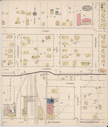 Sanborn Fire Insurance Map from Bad Axe, Huron County, Michigan (1922), Sheet #0005 - Historic Sanborn Fire Insurance Map Print, vintage old map wall art, antique decor, genealogy gift, Michigan Michigan map