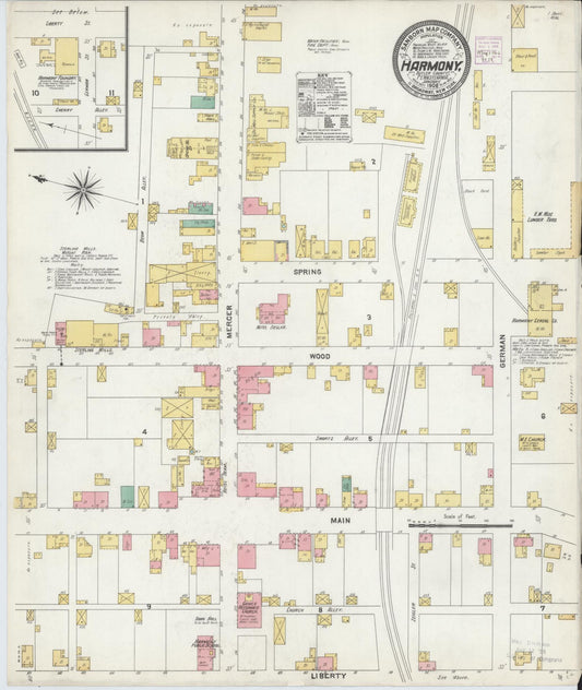Sanborn Fire Insurance Map from Harmony, Butler County, Pennsylvania (1906), Sheet #0001 - Historic Sanborn Fire Insurance Map Print, vintage old map wall art, antique decor, genealogy gift, Pennsylvania Pennsylvania map