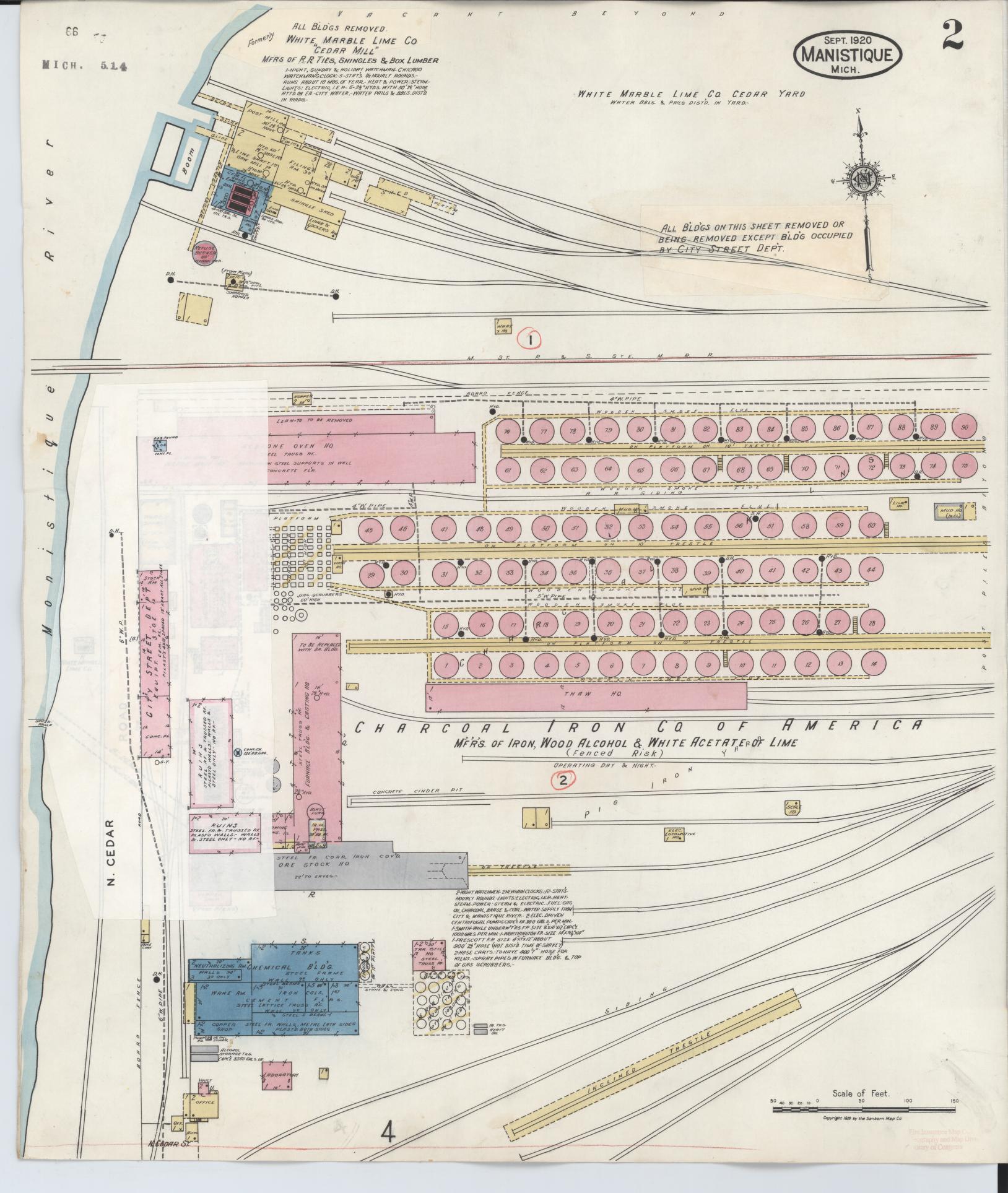 Sanborn Fire Insurance Map from Manistique, Schoolcraft County, Michigan (1950), Sheet #0002 - Complete Map Set gallery image, historic Sanborn map, vintage wall art, Michigan Michigan