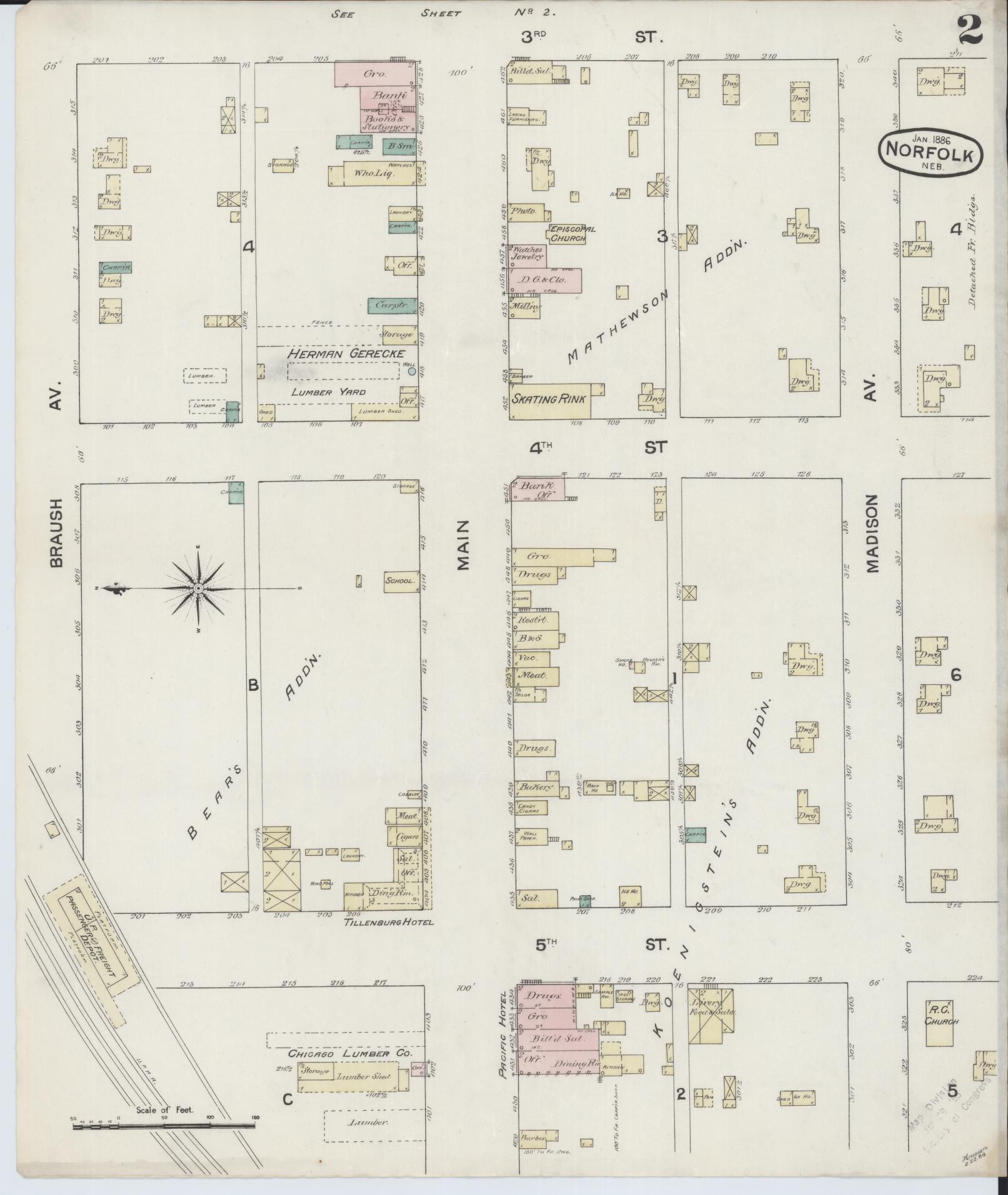Sanborn Fire Insurance Map from Norfolk, Madison County, Nebraska (1886), Sheet #0002 - Complete Map Set gallery image, historic Sanborn map, vintage wall art, Nebraska Nebraska