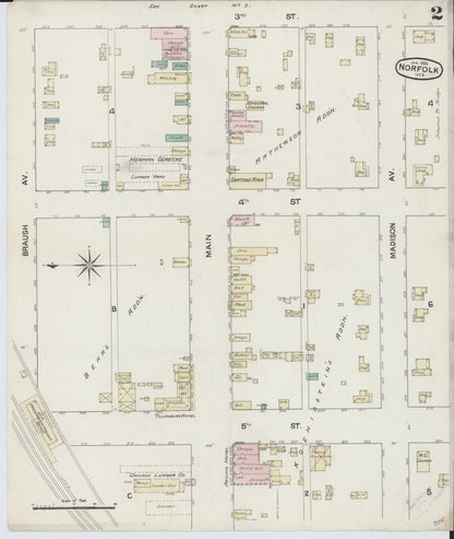 Sanborn Fire Insurance Map from Norfolk, Madison County, Nebraska (1886), Sheet #0002 - Complete Map Set gallery image, historic Sanborn map, vintage wall art, Nebraska Nebraska