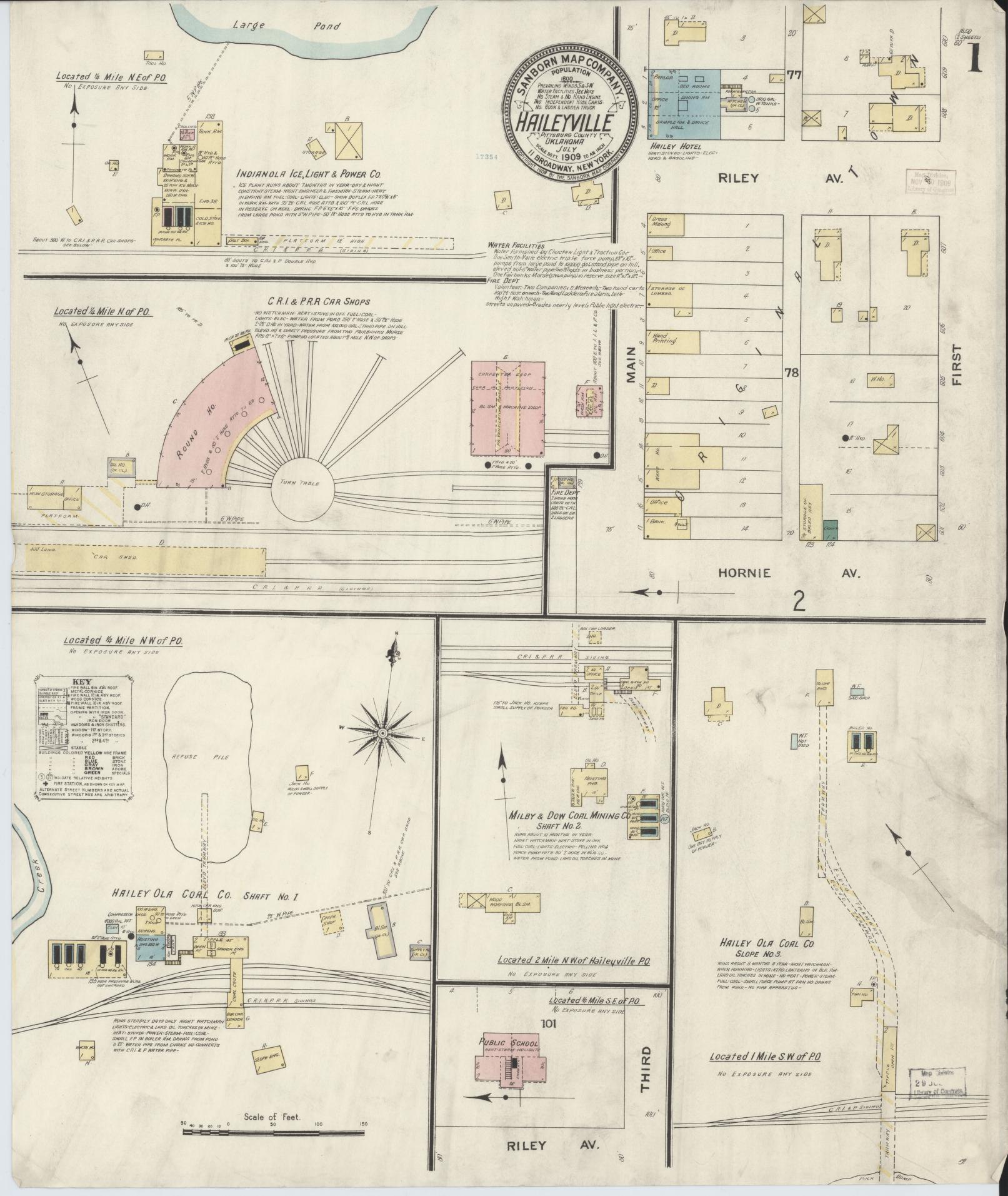 Sanborn Fire Insurance Map from Hailyville, Pittsburg County, Oklahoma (1909), Sheet #0001 - Historic Sanborn Fire Insurance Map Print, vintage old map wall art, antique decor, genealogy gift, Oklahoma Oklahoma map