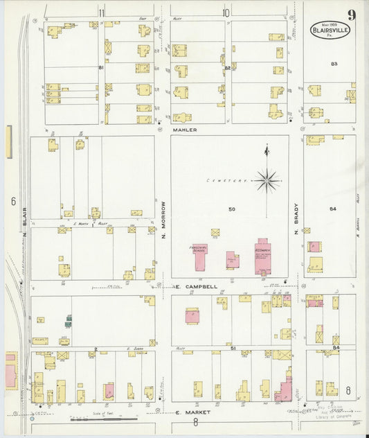 Sanborn Fire Insurance Map from Blairsville, Indiana County, Pennsylvania (1909), Sheet #0009 - Historic Sanborn Fire Insurance Map Print, vintage old map wall art, antique decor, genealogy gift, Pennsylvania Pennsylvania map