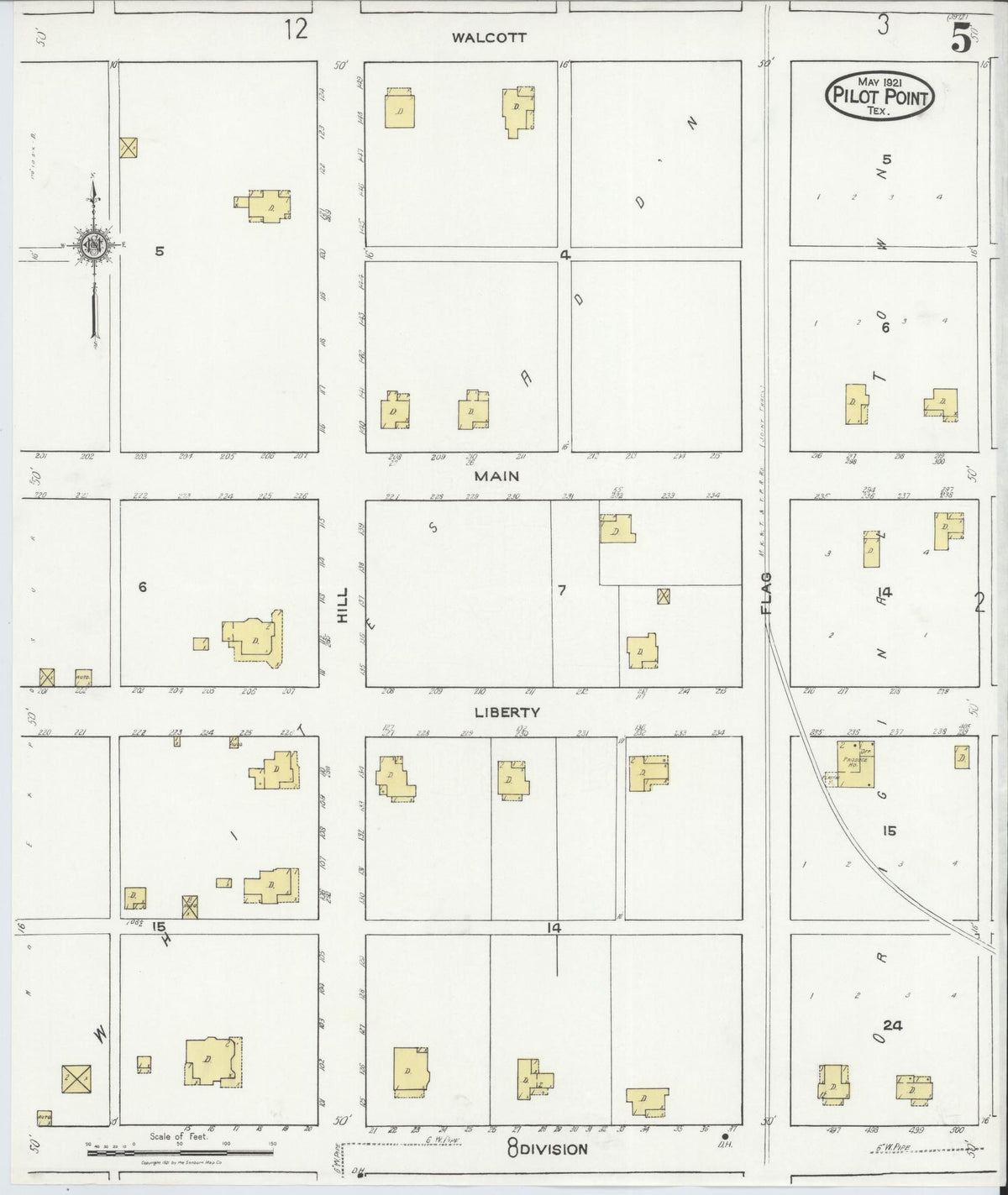 Sanborn Fire Insurance Map from Pilot Point, Denton County, Texas (1921), Sheet #0005 - Complete Map Set gallery image, historic Sanborn map, vintage wall art, Texas Texas