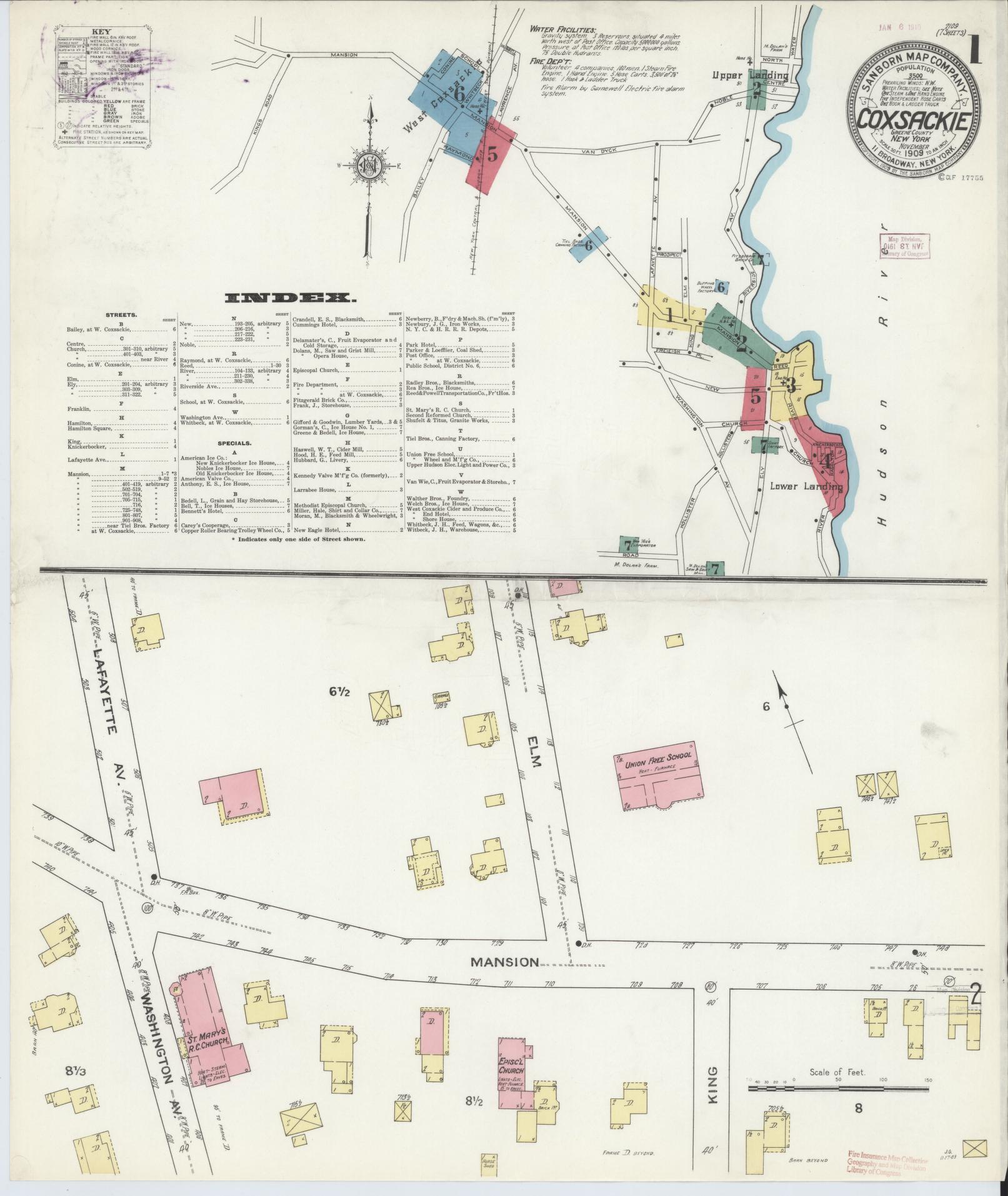 Sanborn Fire Insurance Map from Coxsackie, Greene County, New York. (1909) – Historic Sanborn Fire Insurance Map Print