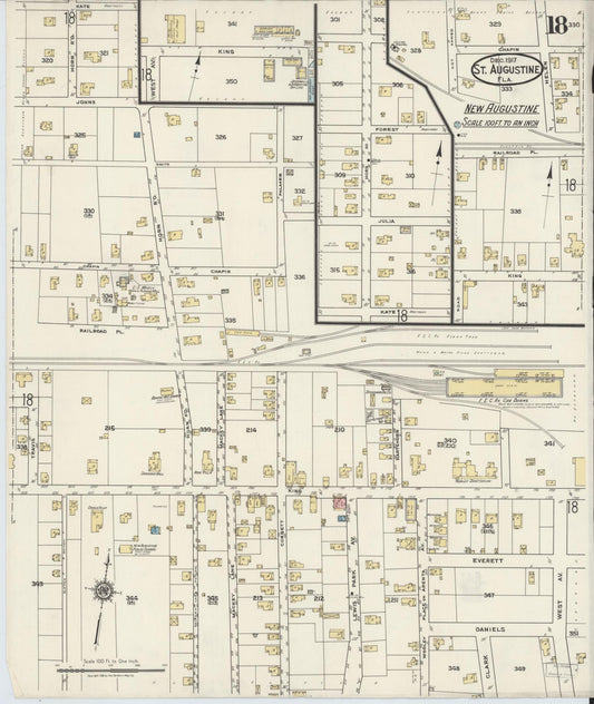 Sanborn Fire Insurance Map from Saint Augustine, Saint John's County, Florida (1917), Sheet #0018 - Historic Sanborn Fire Insurance Map Print, vintage old map wall art, antique decor, genealogy gift, Florida Florida map