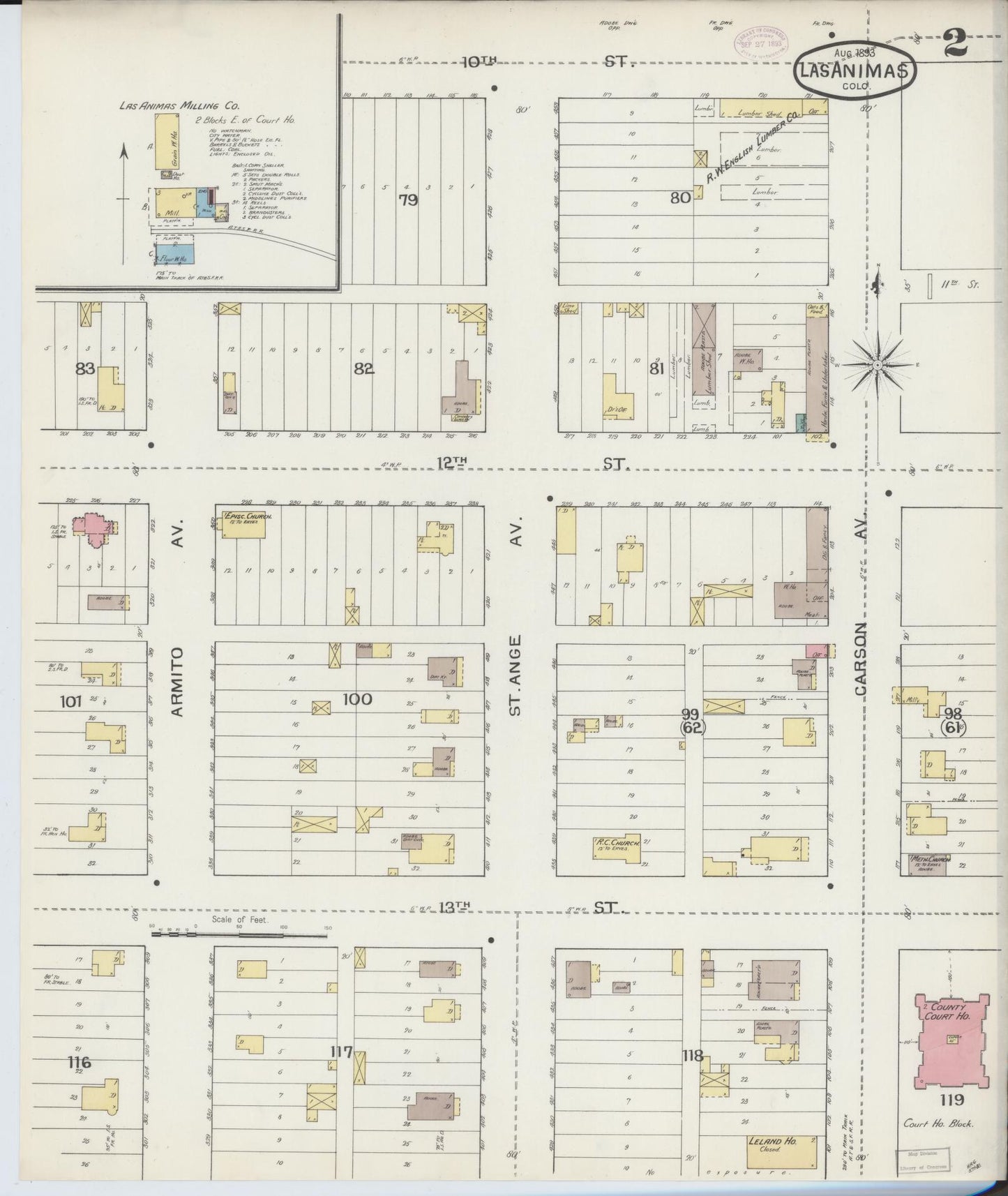 Sanborn Fire Insurance Map from Las Animas, Bent County, Colorado (1893), Sheet #0002 - Complete Map Set gallery image, historic Sanborn map, vintage wall art, Colorado Colorado