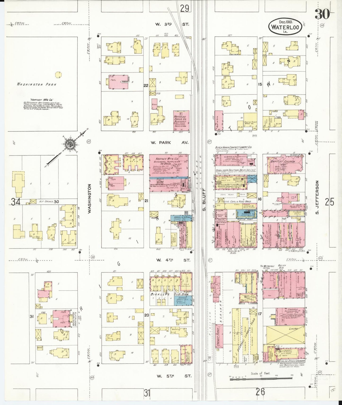 Sanborn Fire Insurance Map from Waterloo, Black Hawk County, Iowa (1910), Sheet #0030 - Historic Sanborn Fire Insurance Map Print, vintage old map wall art